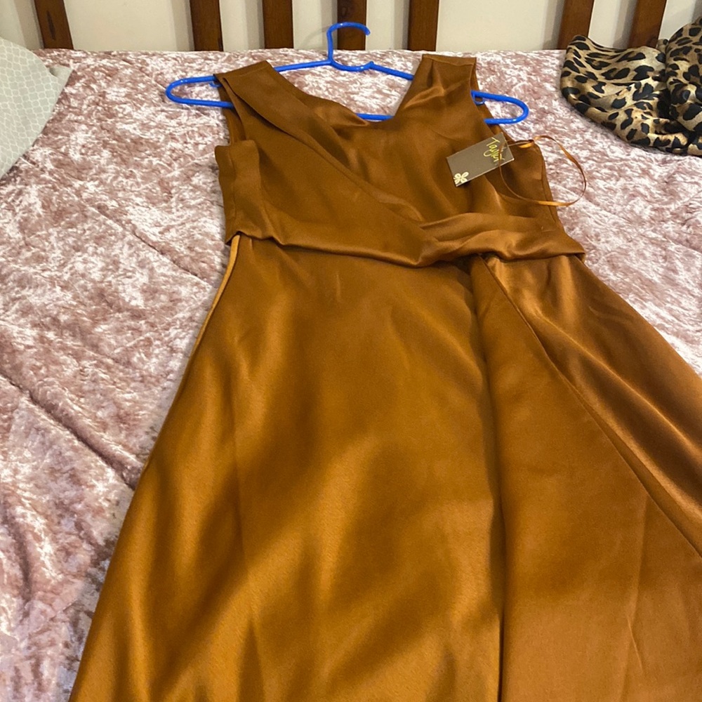 Silk-satin long bronze gown